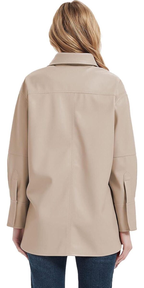 RISISSIDA Women Faux Leather Blazer Jackets/Shacket for Spring and Fall Fashion, Vegan Leather Button Down Coats - Image 2