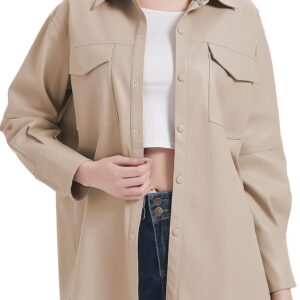 RISISSIDA Women Faux Leather Blazer Jackets/Shacket for Spring and Fall Fashion, Vegan Leather Button Down Coats
