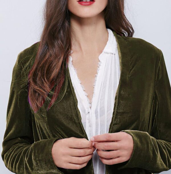 R.Vivimos Womens Ruffled Asymmetric Long Velvet Blazers Coat Casual Jackets - Image 3