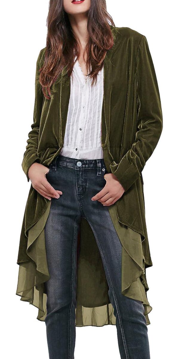 R.Vivimos Womens Ruffled Asymmetric Long Velvet Blazers Coat Casual Jackets
