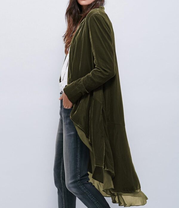R.Vivimos Womens Ruffled Asymmetric Long Velvet Blazers Coat Casual Jackets - Image 2