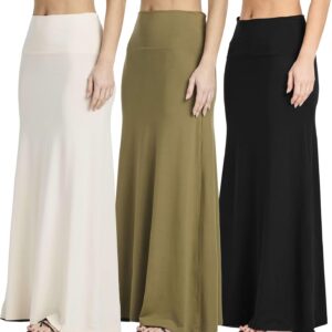 Real Essentials 3 Pack: Women's Ultra-Soft Flowy Maxi High Waisted Long Skirts (Available in Plus Size)
