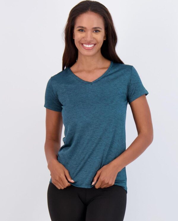 Real Essentials 5 Pack: Women's Short Sleeve V-Neck Activewear T-Shirt Dry-Fit Wicking Yoga Top (Available in Plus) - Image 2