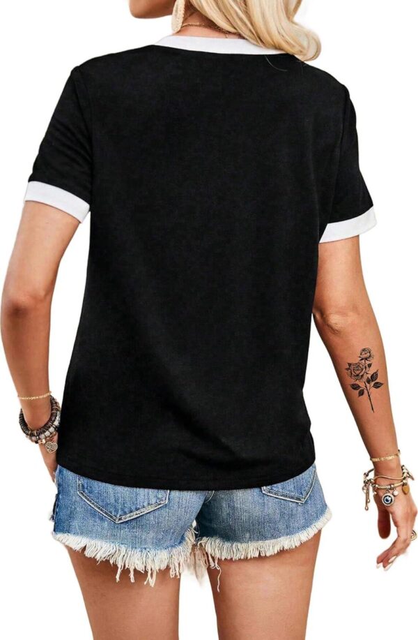 Remidoo Womens Crew Neck Tops Contrast Binding Short Sleeve T Shirt Summer Tee - Image 2