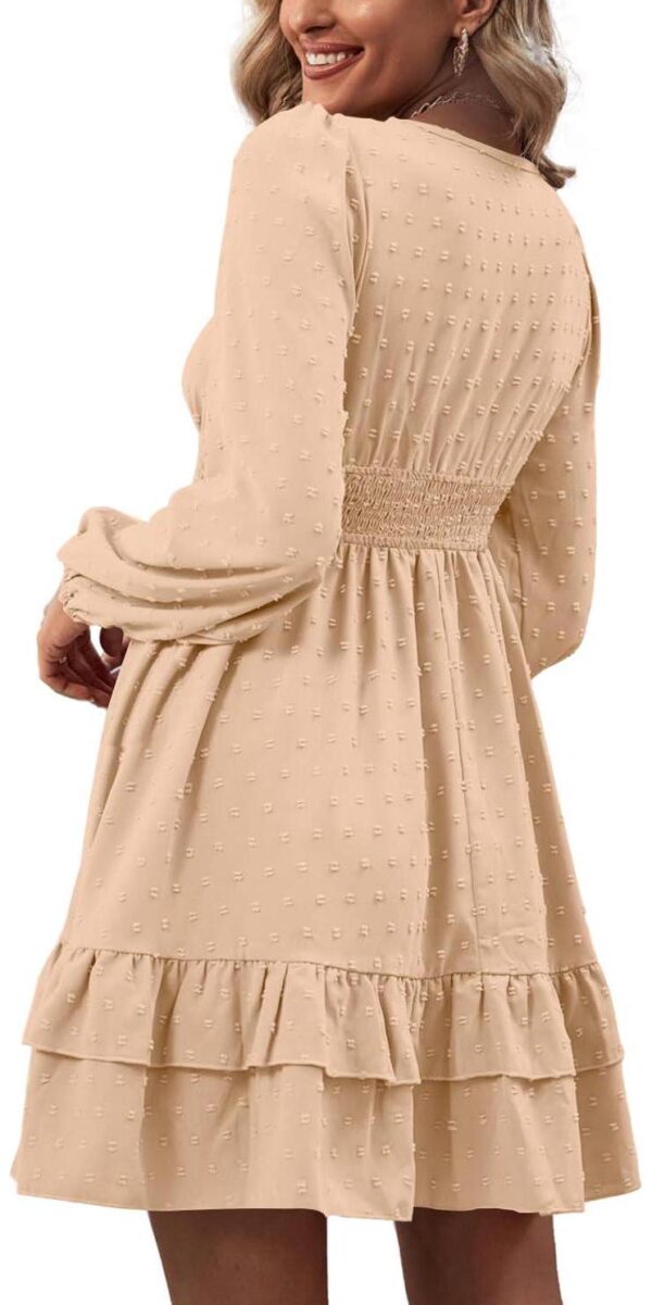 Rooscier Women's Wrap V Neck Swing Ruffle Swiss Dots Long Sleeve Mini Dress - Image 2