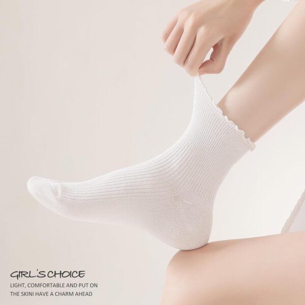 Ruffle Ankle Socks for Women, Casual Cute Socks - Soft Cotton Socks Ruffle Socks Low Cut Crew Frilly Sock - Image 2
