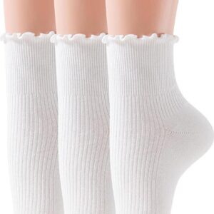 Ruffle Ankle Socks for Women, Casual Cute Socks - Soft Cotton Socks Ruffle Socks Low Cut Crew Frilly Sock