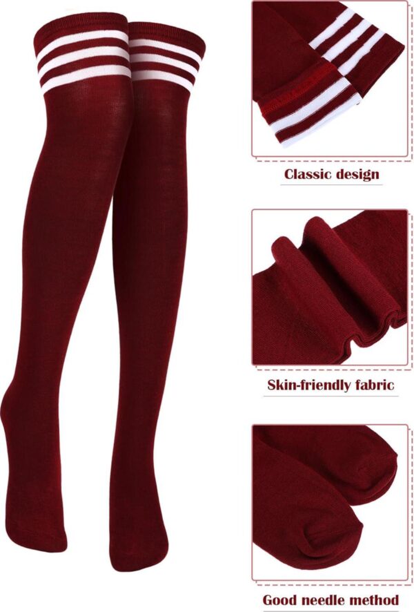 SATINIOR 3 Pairs Knee High Socks Thigh High Socks Triple Stripe over the Knee Socks Long Opaque Thigh High Stockings - Image 3