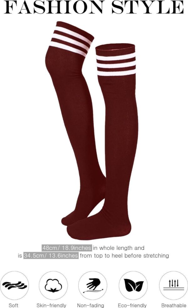SATINIOR 3 Pairs Knee High Socks Thigh High Socks Triple Stripe over the Knee Socks Long Opaque Thigh High Stockings - Image 2