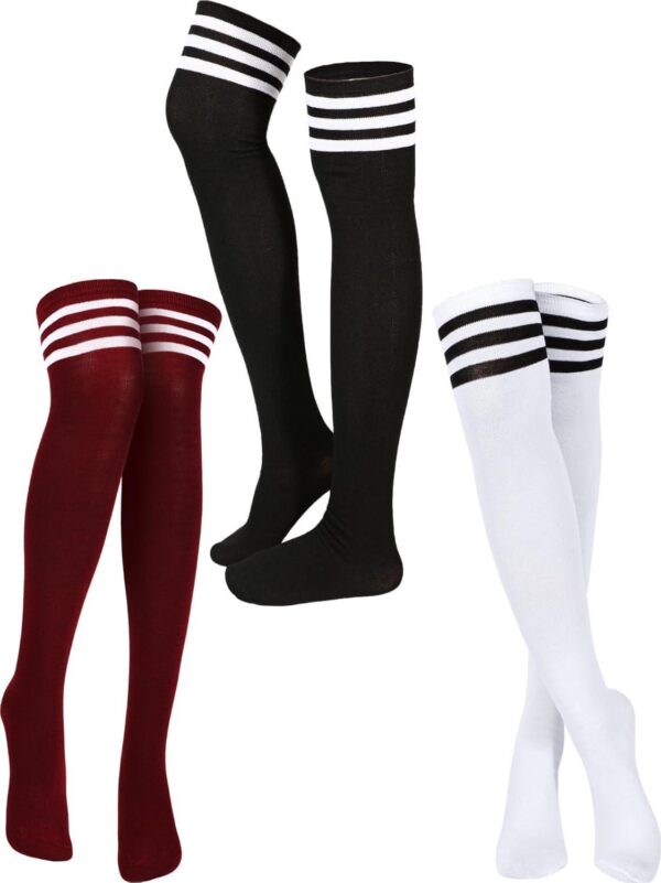 SATINIOR 3 Pairs Knee High Socks Thigh High Socks Triple Stripe over the Knee Socks Long Opaque Thigh High Stockings