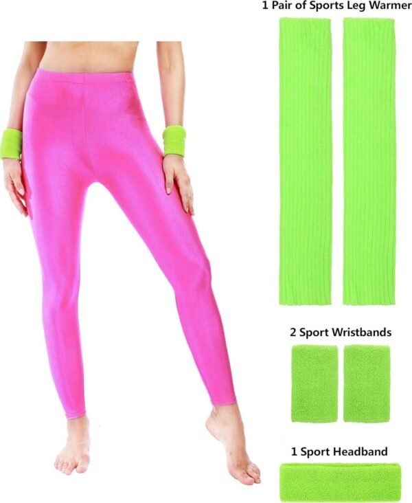 SATINIOR 80s Neon Leggings Party Retro Jogging Sports Headband Wristbands Leg Warmers - Image 7