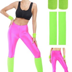 SATINIOR 80s Neon Leggings Party Retro Jogging Sports Headband Wristbands Leg Warmers