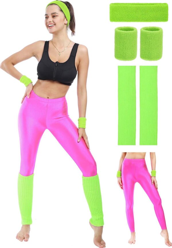 SATINIOR 80s Neon Leggings Party Retro Jogging Sports Headband Wristbands Leg Warmers