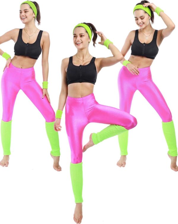 SATINIOR 80s Neon Leggings Party Retro Jogging Sports Headband Wristbands Leg Warmers - Image 6