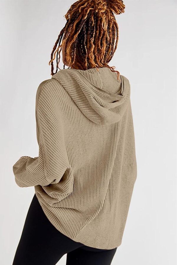 SAUKOLE Womens Fashion Zip Up Hoodies Oversized Waffle Knit Jacket Shirts Long Sleeve Solid Shacket Blouse with Pockets - Image 5