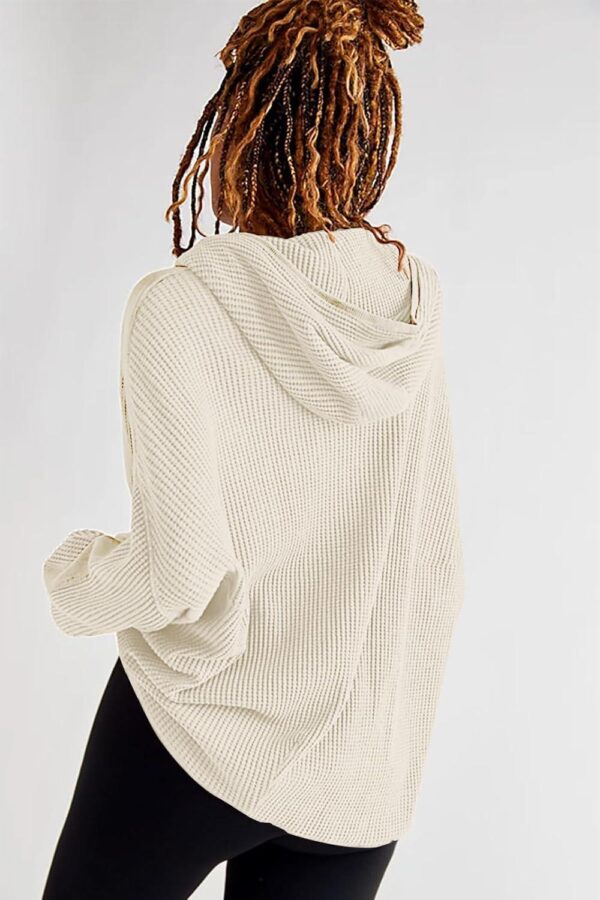 SAUKOLE Womens Fashion Zip Up Hoodies Oversized Waffle Knit Jacket Shirts Long Sleeve Solid Shacket Blouse with Pockets - Image 5