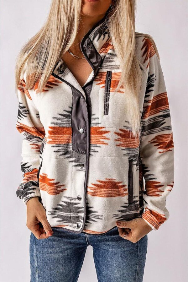 SELINK Womens Fleece Jacket Western Aztec Print Long Sleeve Snap Button Down Shacket Jackets with Pockets - Image 3