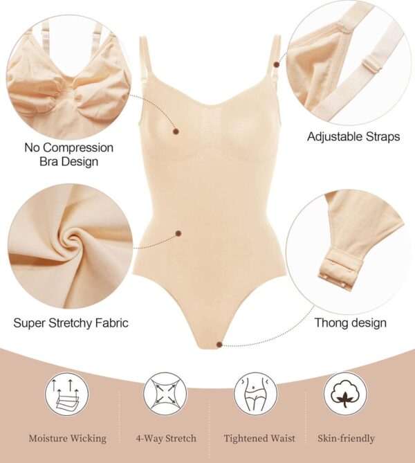 SHAPERX Women's Shapewear Bodysuit Tummy Control Body Shaper Seamless Sculpting Snatched Waist Body Suit - Image 5