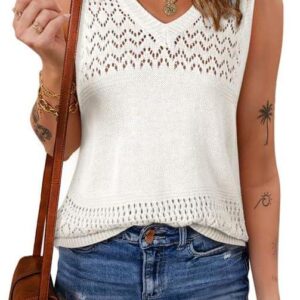 SHEWIN Womens Tank Tops V Neck Sleeveless Crochet Summer Sweaters Lightweight Knit Pullover Sweater Vest