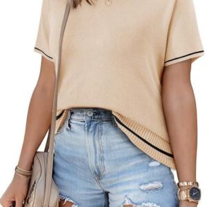 SHEWIN Womens Tops 2024 Casual Summer Crewneck Lightweight Knit Short Sleeve Shirts
