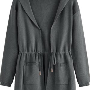 SOLY HUX Women's Open Front Long Sleeve Drawstring Waist Hoodies Cardigan Sweater with Pockets
