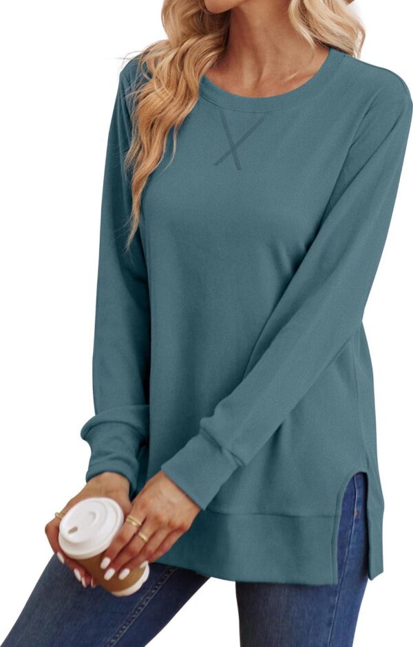 Saloogoe Sweatshirt for women Side Split Fall Fashion 2023 Long Sleeve Shirts Trending Now - Image 2