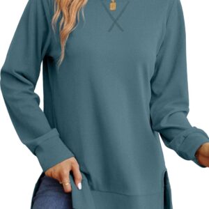 Saloogoe Sweatshirt for women Side Split Fall Fashion 2023 Long Sleeve Shirts Trending Now