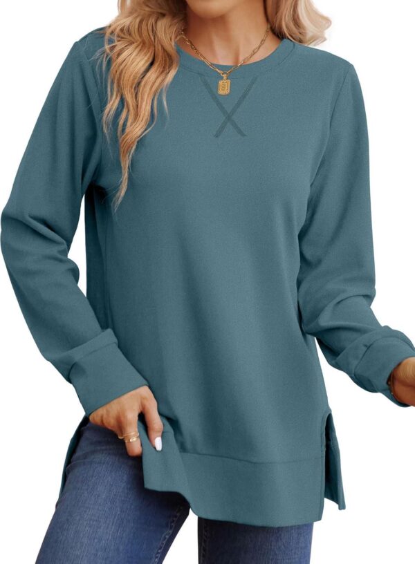 Saloogoe Sweatshirt for women Side Split Fall Fashion 2023 Long Sleeve Shirts Trending Now