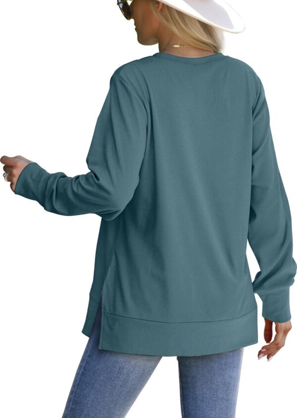Saloogoe Sweatshirt for women Side Split Fall Fashion 2023 Long Sleeve Shirts Trending Now - Image 3