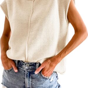 Saodimallsu Womens Summer Cap Sleeve Tops Casual Crew Neck Loose Fit Knit Lightweight Sweater Pullover Top