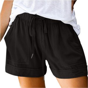 Shorts for Women Trendy 2024 Casual Summer Drawstring Shorts with Pockets Beach Loose Elastic Waist Vacation Clothes