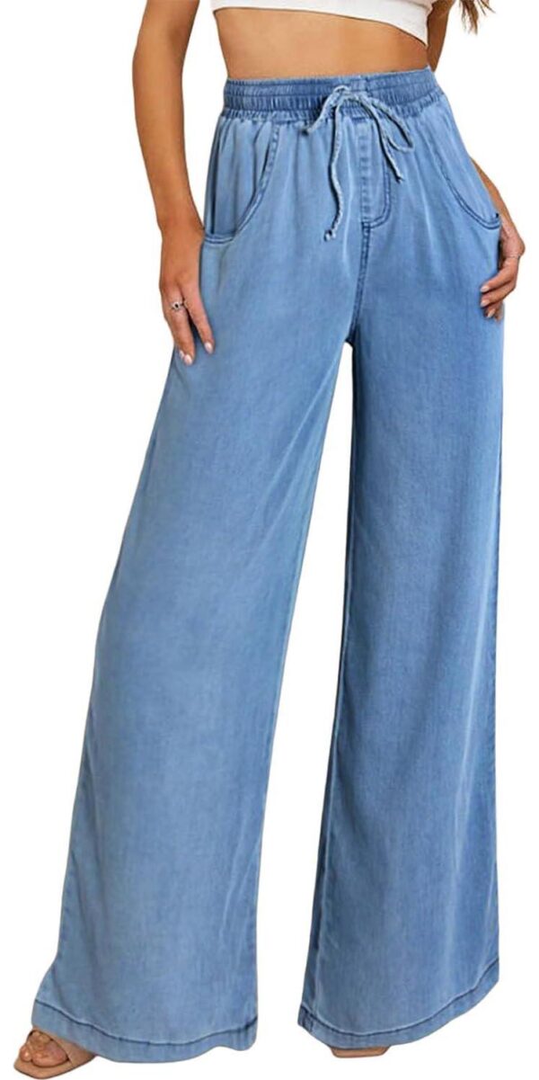 Sidefeel Women's High Waisted Wide Leg Jeans 2024 Summer Drawstring Denim Pants