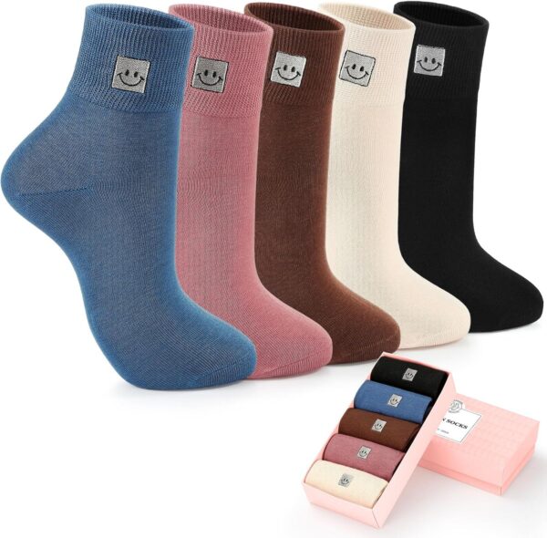Soft Cotton Women Socks above Ankle Crew Bootie Socks Cute Lovely Smiley Face Novelty Socks Gifts for Women 5 Pairs
