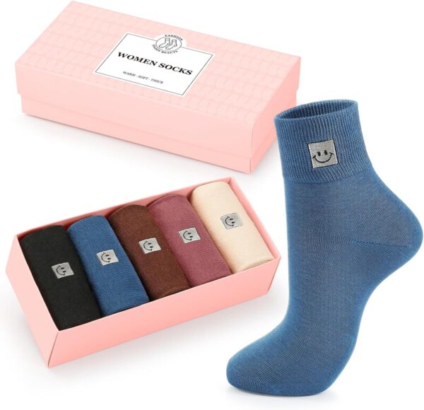 Soft Cotton Women Socks above Ankle Crew Bootie Socks Cute Lovely Smiley Face Novelty Socks Gifts for Women 5 Pairs - Image 6