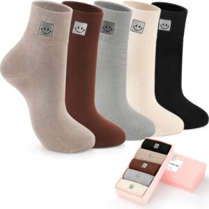 Soft Cotton Women Socks above Ankle Crew Bootie Socks Cute Lovely Smiley Face Novelty Socks Gifts for Women 5 Pairs
