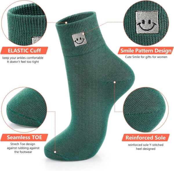 Soft Cotton Women Socks above Ankle Crew Bootie Socks Cute Lovely Smiley Face Novelty Socks Gifts for Women 5 Pairs - Image 3