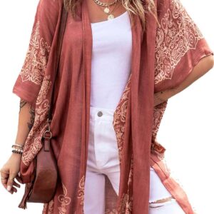 Spicy Sandia Kimonos for Women Floral Beach Cover Up Loose Swimsuit Bathing Suit Coverup Cardigan for Summer Swimwear