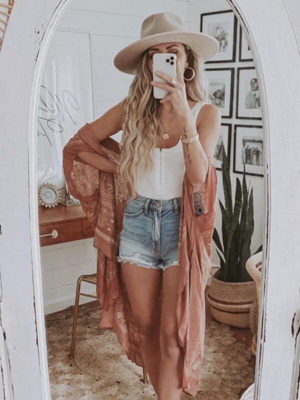 Spicy Sandia Kimonos for Women Floral Beach Cover Up Loose Swimsuit Bathing Suit Coverup Cardigan for Summer Swimwear - Image 3