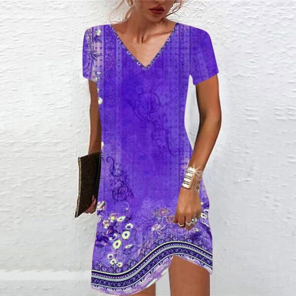 Summer Dresses for Women Boho Floral Print T-Shirts Dress Short Sleeve Sundresses Vintage Loose Tank Dresses - Image 2