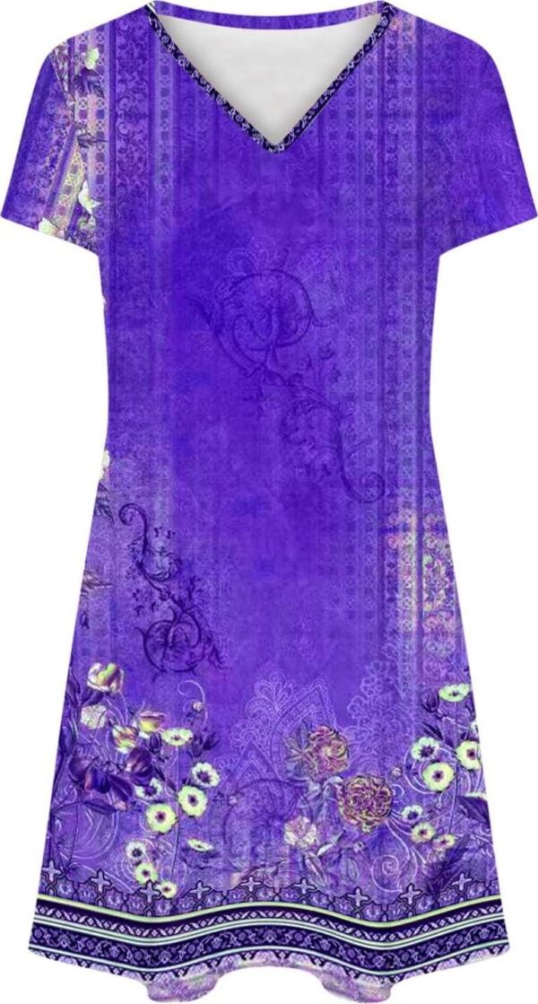 Summer Dresses for Women Boho Floral Print T-Shirts Dress Short Sleeve Sundresses Vintage Loose Tank Dresses - Image 5