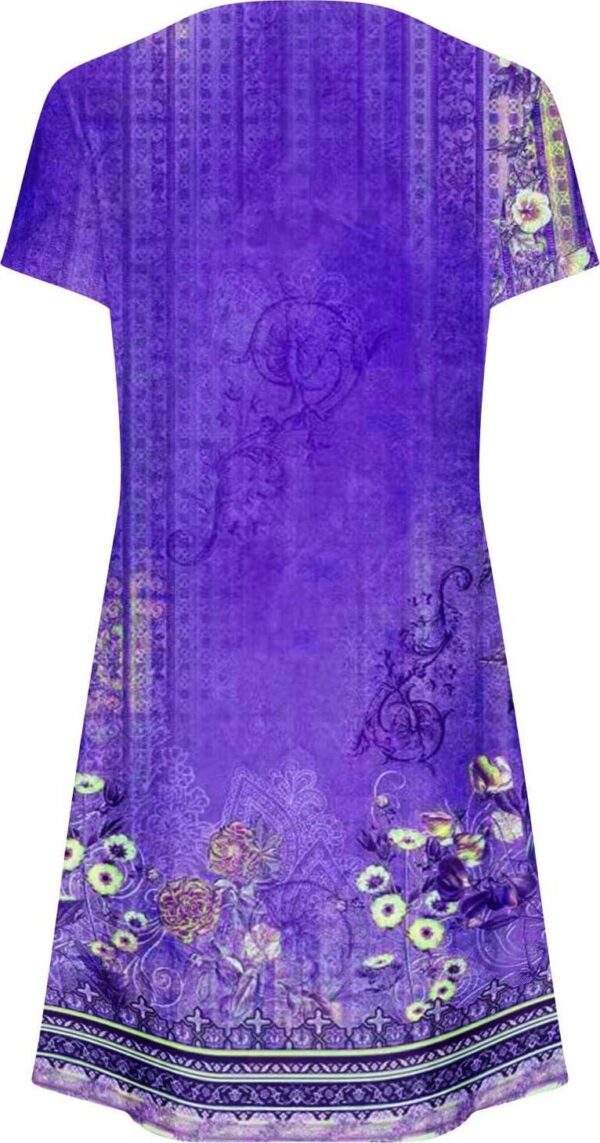 Summer Dresses for Women Boho Floral Print T-Shirts Dress Short Sleeve Sundresses Vintage Loose Tank Dresses - Image 4