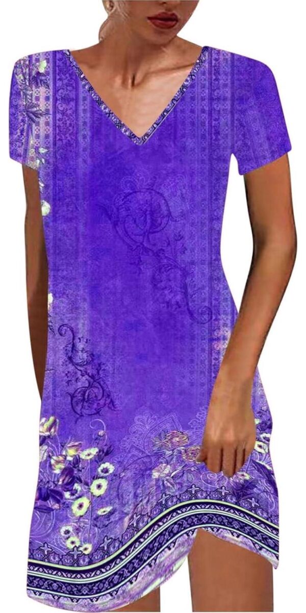 Summer Dresses for Women Boho Floral Print T-Shirts Dress Short Sleeve Sundresses Vintage Loose Tank Dresses
