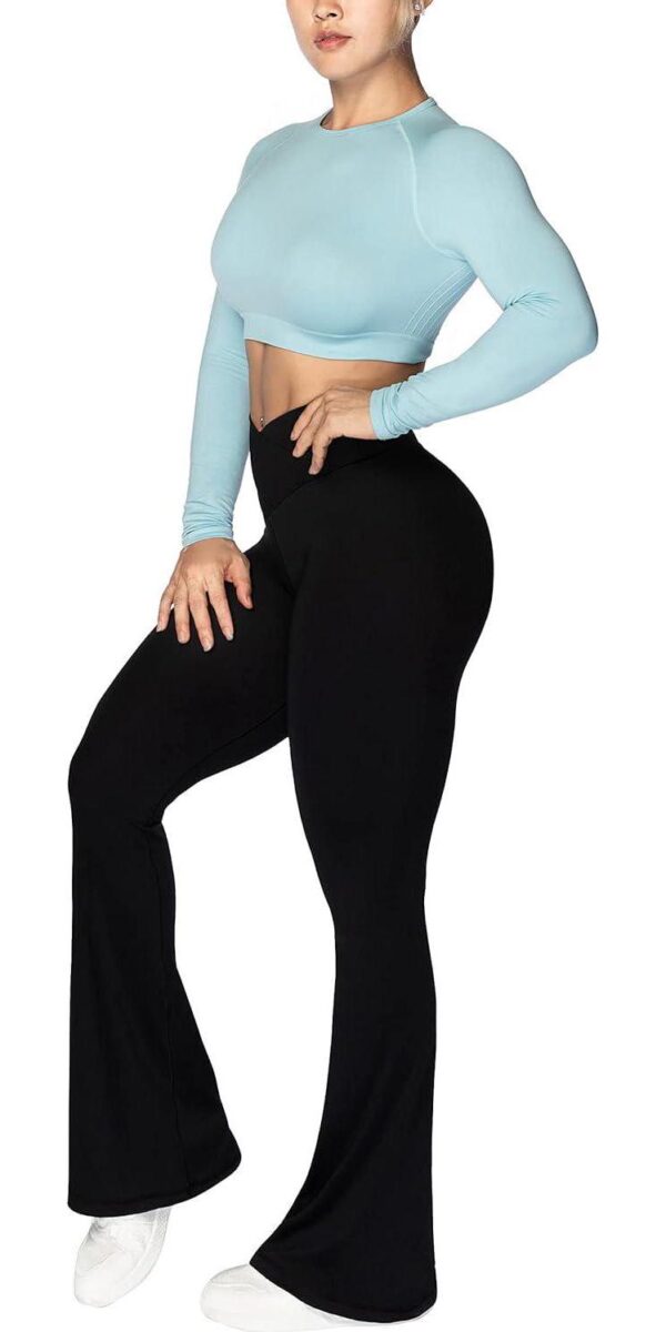 Sunzel Flare Leggings, Crossover Yoga Pants with Tummy Control, High-Waisted and Wide Leg - Image 6