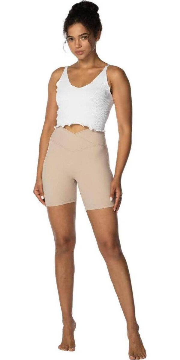 Sunzel Softmax Crossover Biker Shorts for Women, V Criss Cross High Waist Yoga Workout Gym Shorts with Tummy Control - Image 4
