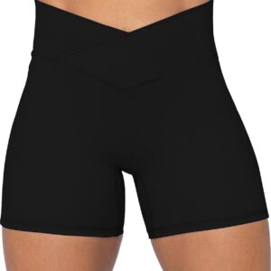 Sunzel Softmax Crossover Biker Shorts for Women, V Criss Cross High Waist Yoga Workout Gym Shorts with Tummy Control