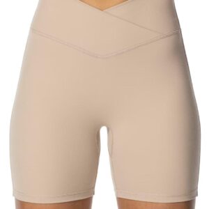 Sunzel Softmax Crossover Biker Shorts for Women, V Criss Cross High Waist Yoga Workout Gym Shorts with Tummy Control
