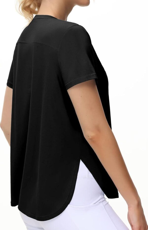 THE GYM PEOPLE Women's Workout T-Shirts Loose Fit Short Sleeve Cotton Running Basic Tee Tops with Split Hem - Image 5