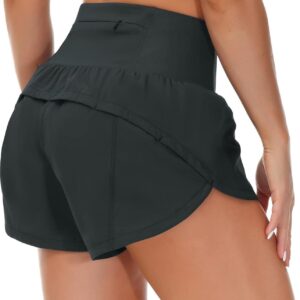 THE GYM PEOPLE Womens High Waisted Running Shorts Quick Dry Athletic Workout Shorts with Mesh Liner Zipper Pockets