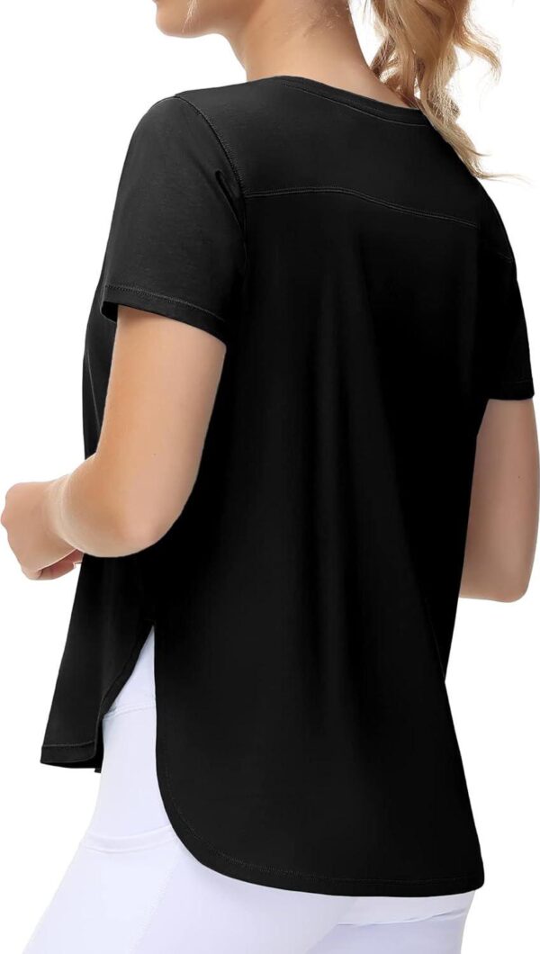 THE GYM PEOPLE Women's Workout T-Shirts Loose Fit Short Sleeve Cotton Running Basic Tee Tops with Split Hem - Image 3