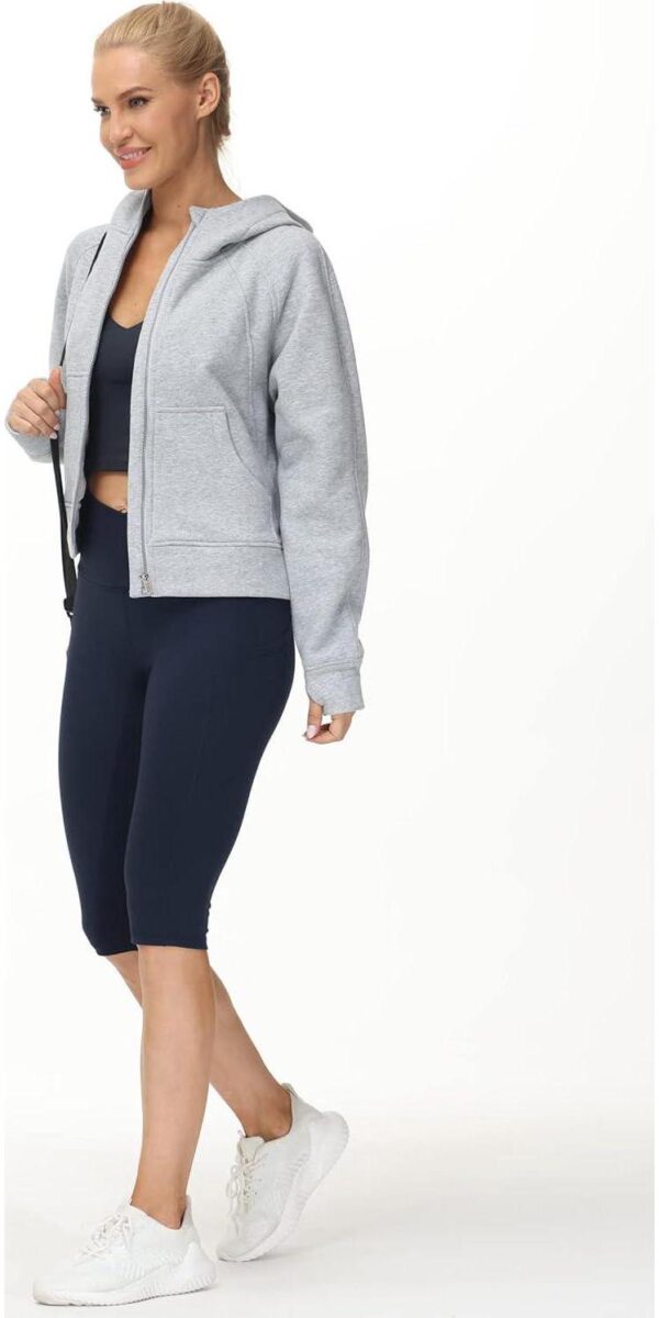 THE GYM PEOPLE Women's Full-Zip Up Hoodies Jacket Fleece Workout Crop Tops Sweatshirts with Pockets Thumb Hole - Image 6